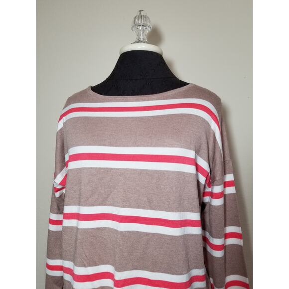 Jones New York NWT Sweater Cardigan Crew Neck Beige Coral Size Medium New w/ Tag - Picture 4 of 12